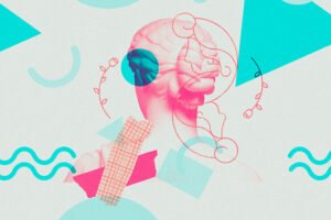 تصویر پشت سر یک زن با اشکال هندسی